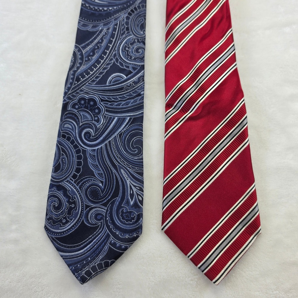 Donald J Trump Necktie Set Mens Blue Red Excellent Paisley Striped Silk Tie
